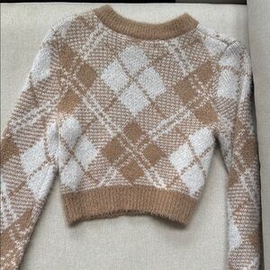 PacSun Tan and Cream Crew Neck Argyle Sweater
